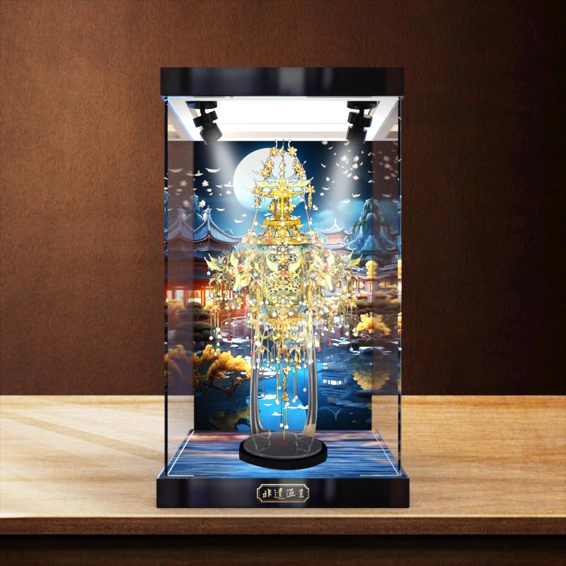 亚克力透明展示盒适用 拼酷 非遗-中秋无骨花灯 3D立体 拼装模型