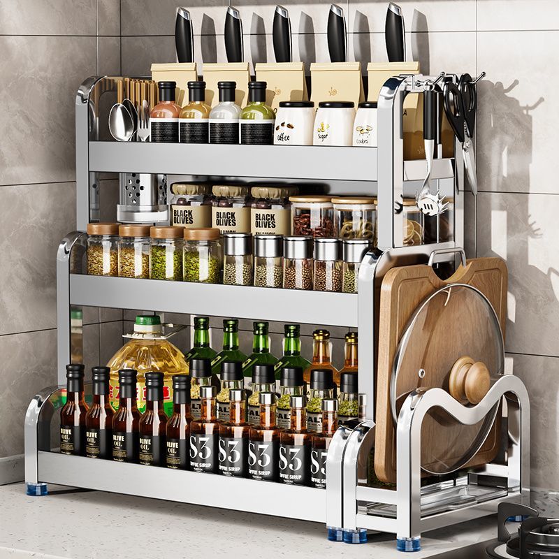 304不锈钢厨房调料品置物架多功能台面筷子刀架盐调味瓶罐收纳盒