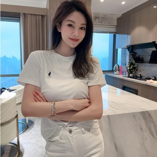 女T恤韩版 短袖 小马T 穿搭正肩百搭软糯T显瘦气质网红白色 夏季