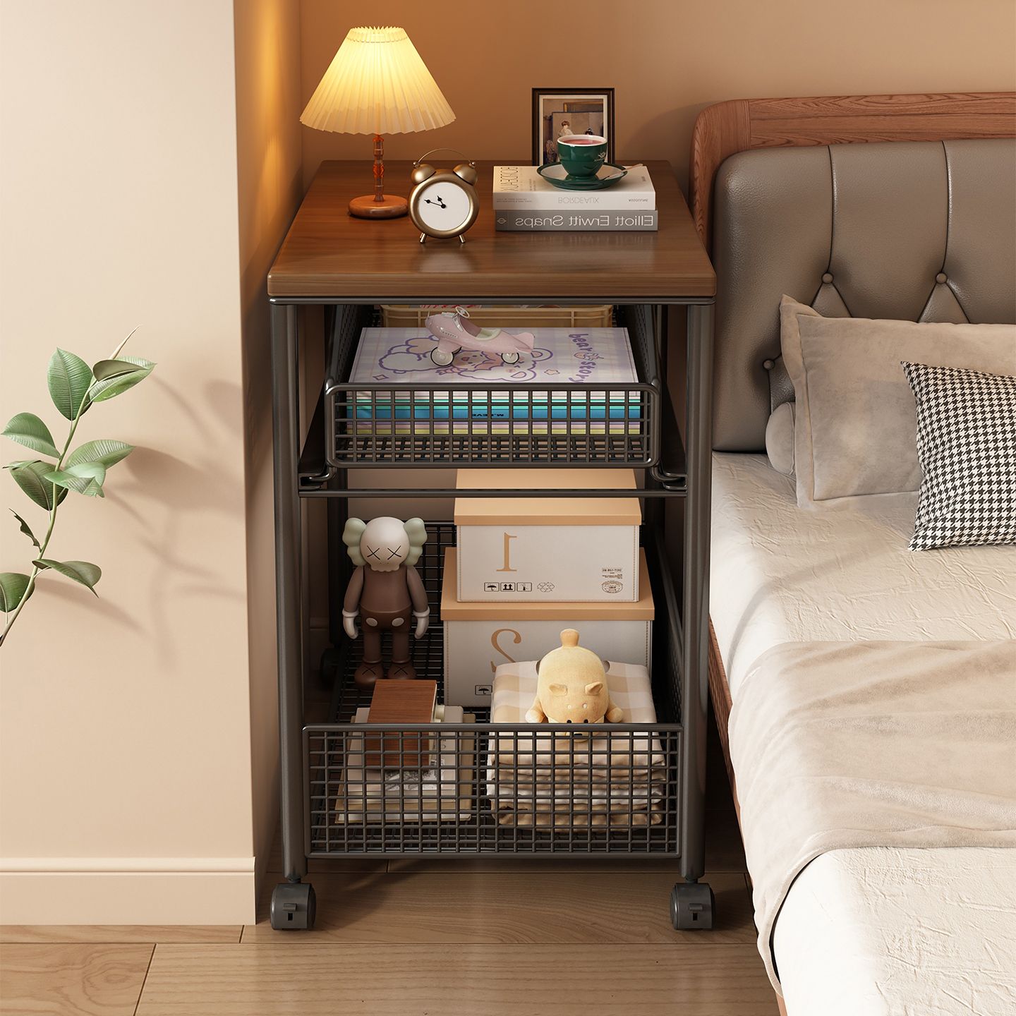 小推车置物架简约风落地带轮床边可移动多层零食架沙发茶几置物架