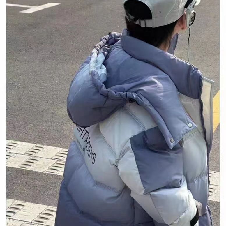 中大童男女童儿童羽绒服冬装加厚保暖短款连帽外套洋气渐变