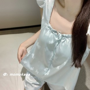 睡衣女夏季 日系ins纯欲风冰丝短袖 带胸垫高级感宽松家居服两件套