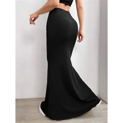 Solid Bodycon Ruched Long Skirt Women Sexy Black Elastic Ele