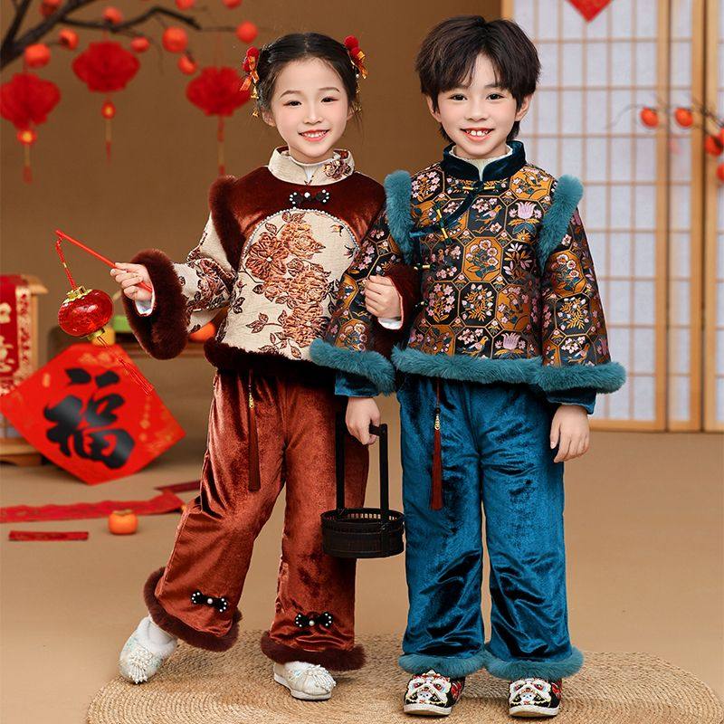拜年服儿童冬季唐装汉服加绒加厚中国风新年套装男女童冬装过年服,童装/婴儿装/亲子装,唐装,淘宝优惠券,粉丝福利购,淘宝优惠卷