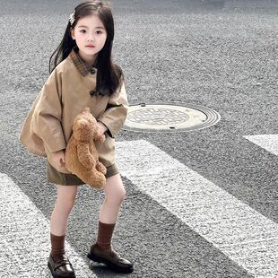 女童风衣2025秋季新款假两件风衣短款外套上衣学院风套装亲子装
