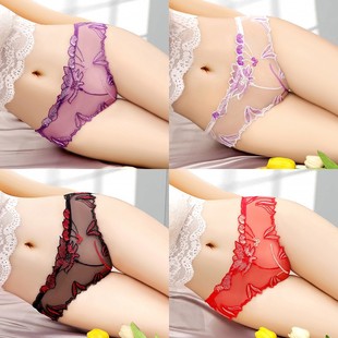 夏 速干三角女士短裤 性感内裤 女蕾丝透气镂空网纱透明低腰高弹大码