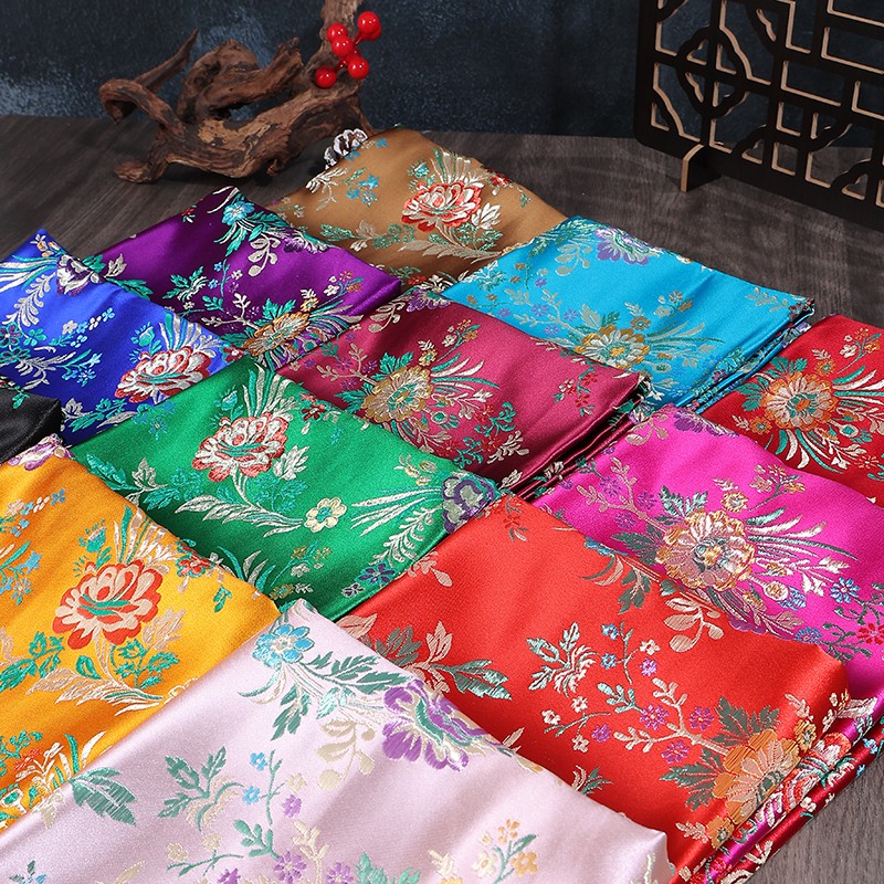 高档海棠花织锦缎布料 古装汉服唐装旗袍丝绸织锦缎服装面料
