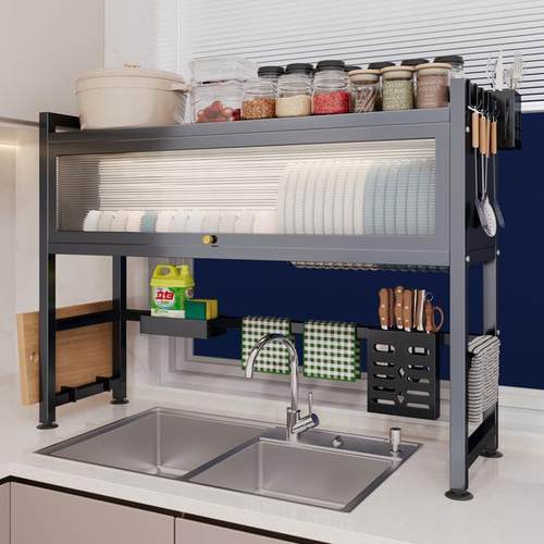 唯阔厨房水槽置物架家用碗碟收纳洗碗槽水池防尘碗柜多功能沥水架