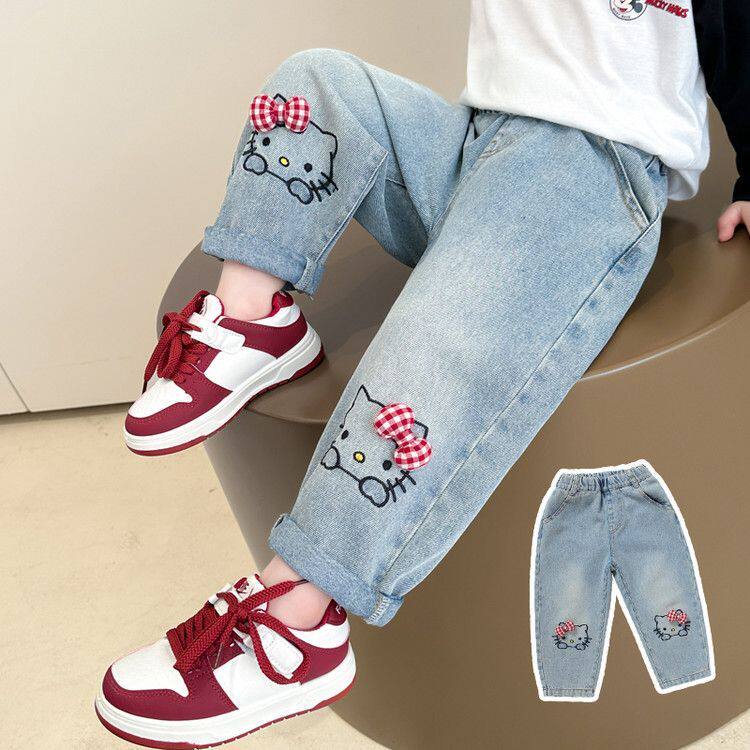 女童牛仔长裤2026春秋新款中小童韩版时髦儿童宽松洋气直筒阔腿裤