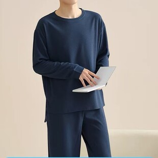 华夫格睡衣男款 男士 墨老板大码 长袖 002 家居服春秋款 外穿2025新款