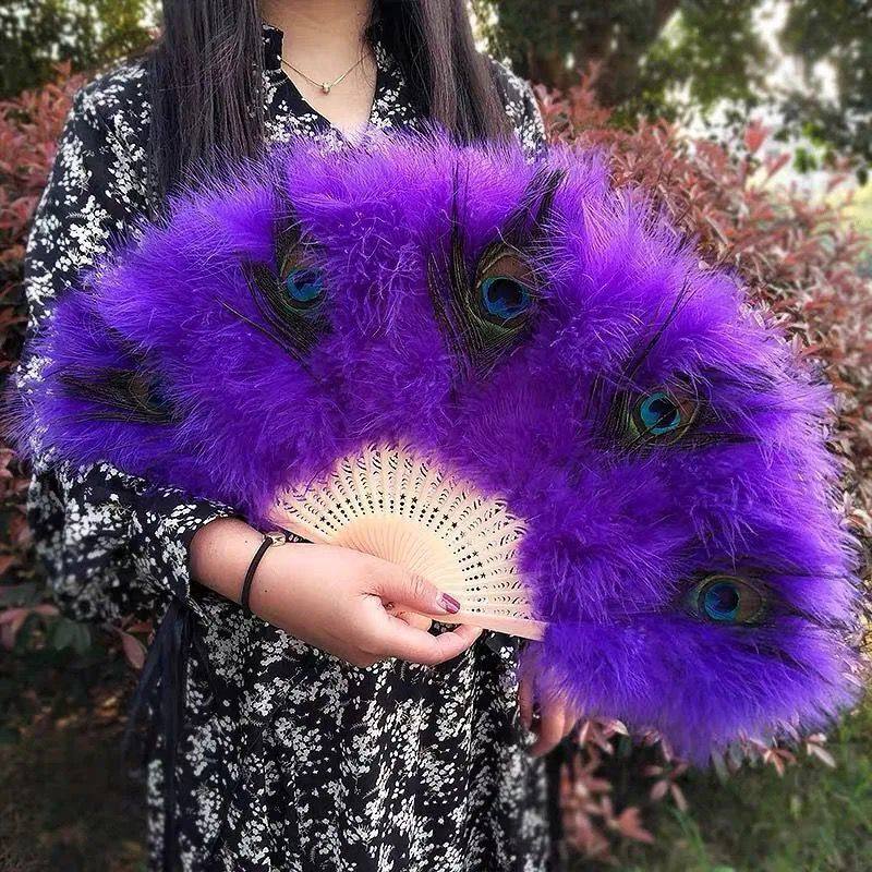 羽毛扇子2025新款孔雀直播表演旗袍走秀舞蹈古风折扇网红加厚毛