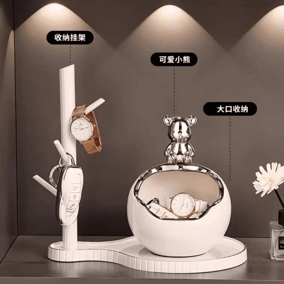 轻奢高档入户门口玄关放钥匙置物架收纳摆件鞋柜可爱小熊装饰,收纳整理,钥匙收纳盒,淘宝优惠券,粉丝福利购,淘宝优惠卷