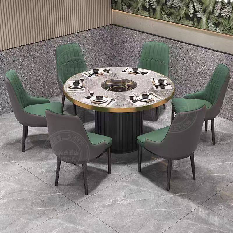 火锅桌子电磁炉一体岩板大理石实木商用烤肉无烟沙发桌椅组合卡座