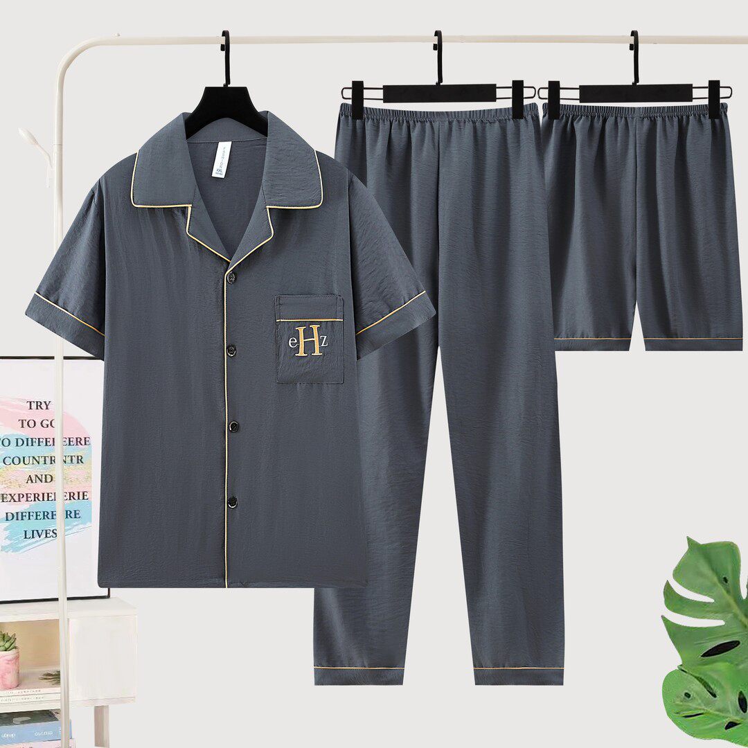 睡衣男短袖长裤云朵棉三件套夏天睡衣/家居服套装
