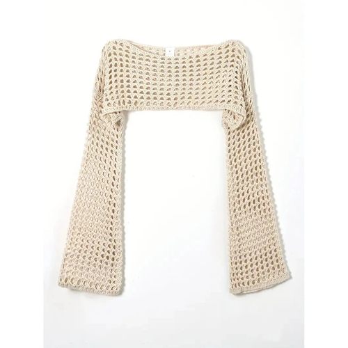 Women Crochet Knit Hollow Out Crop Top Long Sleeve Shrug Swe
