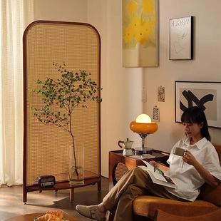 宋代美学客厅玄关入户屏风隔断中古风实木藤编正对门卧室遮挡移动