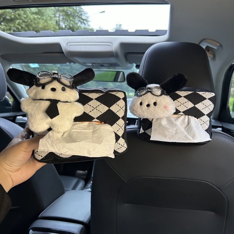 车载纸巾盒挂式女可爱帕恰狗创意车用垃圾桶抽纸盒二合一车内挂袋