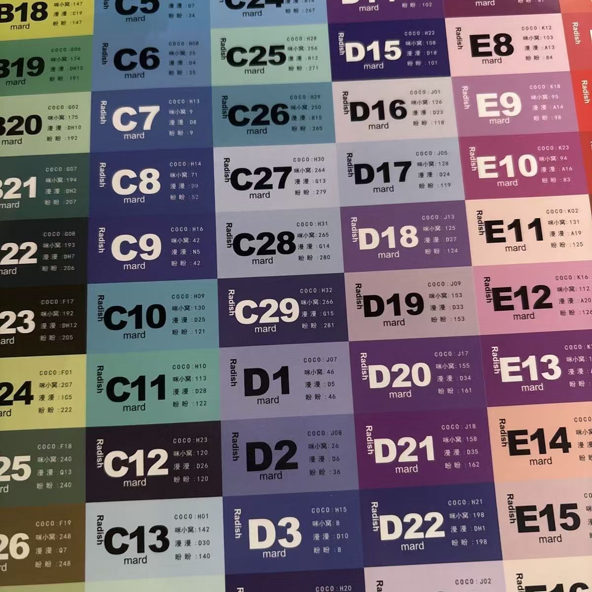 拼豆色号贴纸mard通用色卡贴漫漫COCO 萝拼豆色卡贴拼拼豆豆221色