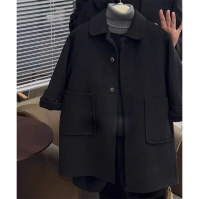 男童女童毛呢大衣秋冬2025新款洋气儿童黑色呢子外套中长款高级感