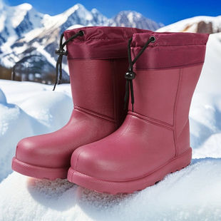 棉靴子 一体防滑保暖中筒加厚棉鞋 清仓女士雪地冬季 加绒防水雨鞋