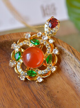 铜镶嵌玉髓时来运转时尚吊坠20397-2百搭气质款复古轻奢民族风国