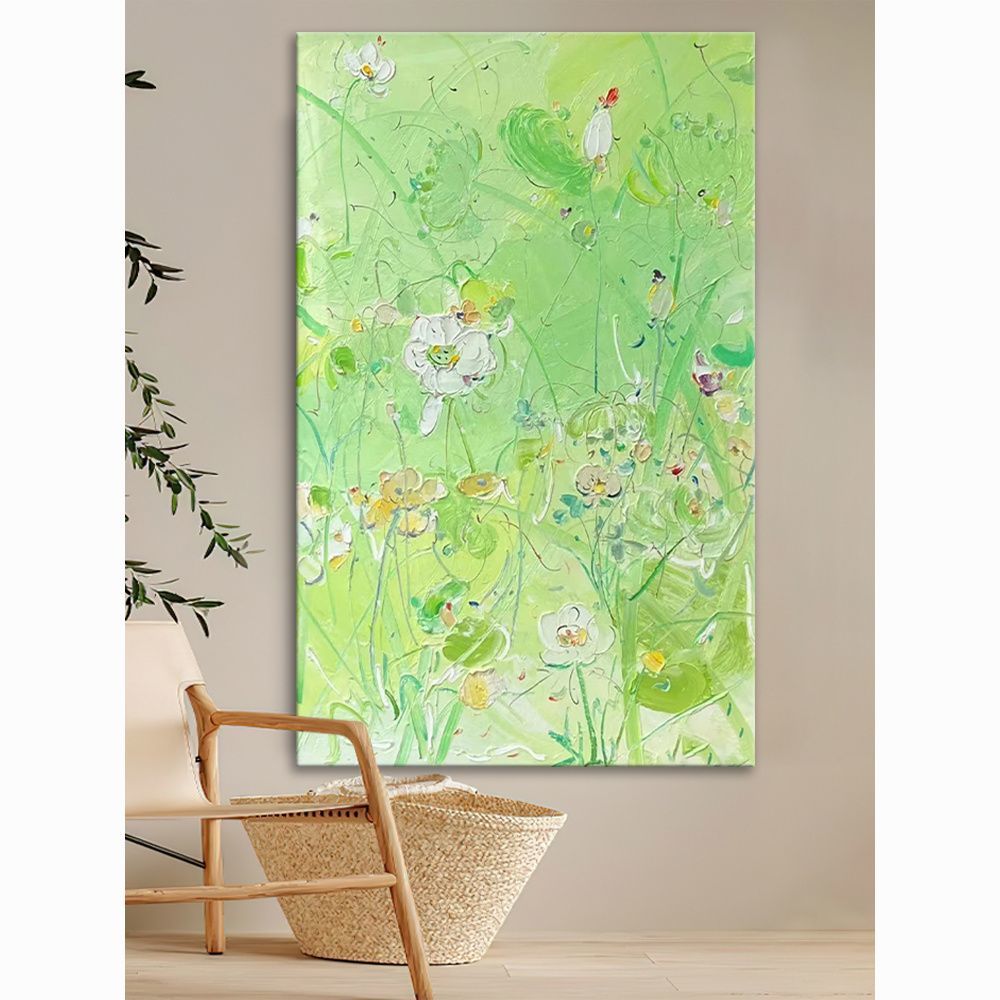 抽象派花卉纯手绘油画绿色风景现代装饰画客厅玄关挂画丙烯肌理画图片