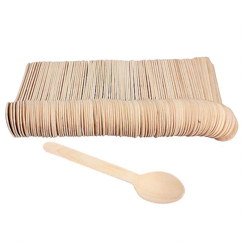 100Pcs Disposable Wooden Spoon Mini Ice Cream  Party Tablewa