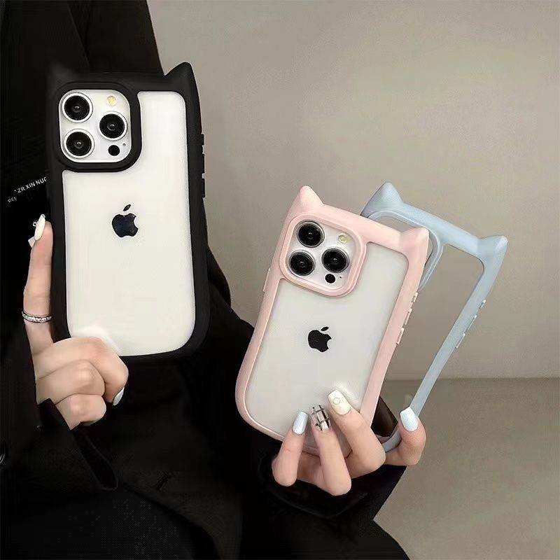 小猫耳朵手机壳简约适用苹果15手机壳14/13可爱16PromaxX/8P12/11
