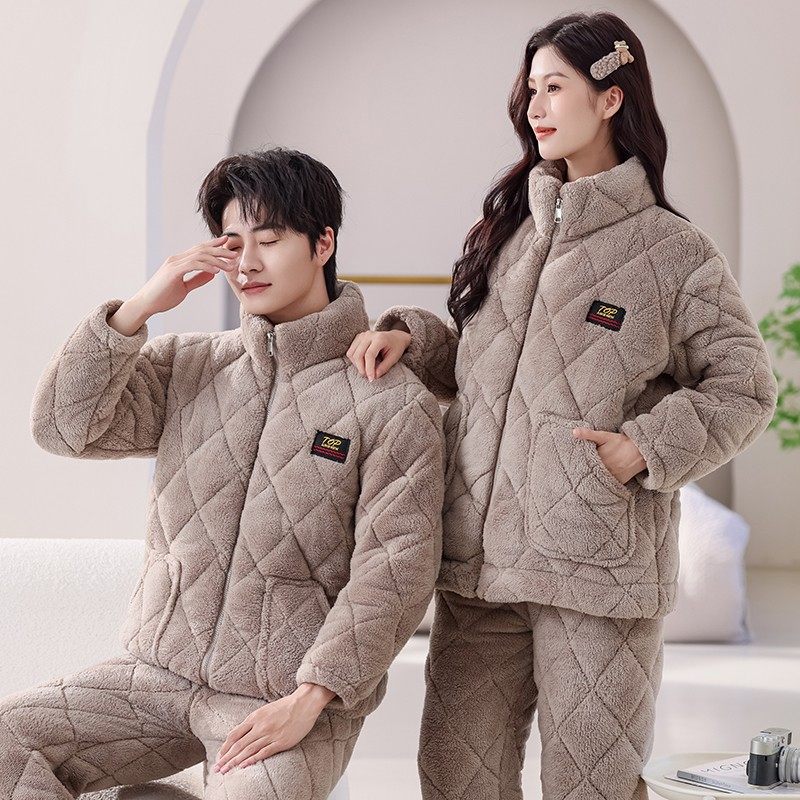 冬季新款男女情侣款睡衣省服加绒睡衣/家居服套装