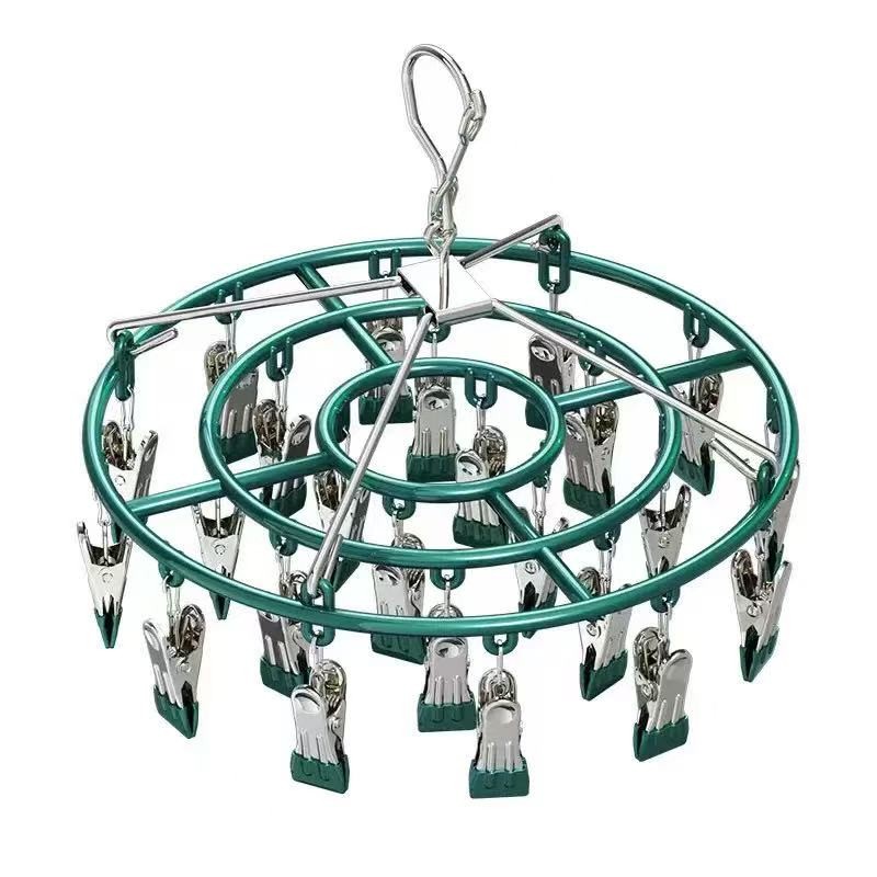 不锈钢家用晾衣架多夹子挂袜子架多功能晾内衣夹圆盘阳台晾晒神器