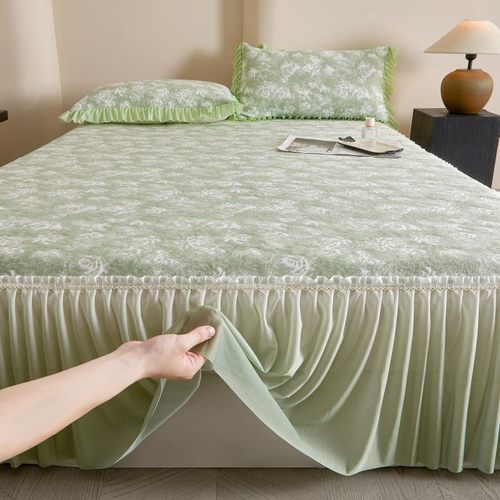 2025新款PE冰豆豆冰丝凉席三件套床裙款夏季可机洗折叠空调软席子