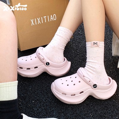 细细条 EVA防滑耐磨大厚底洞洞鞋女外穿可爱凉拖鞋增高沙滩鞋夏季