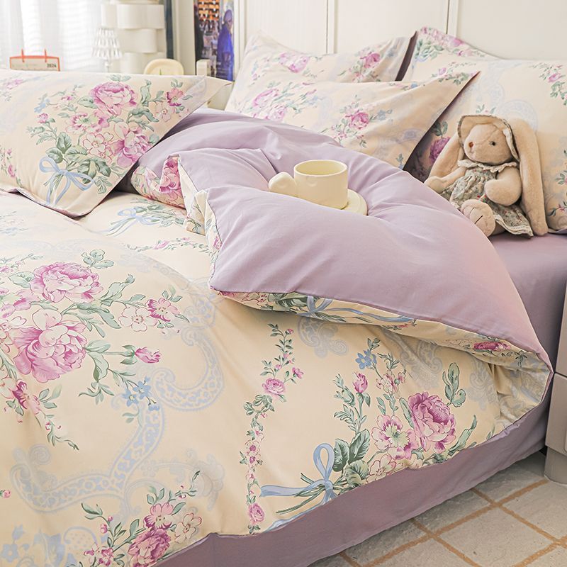 南极人全棉秋冬床上用品清新碎花被套床单三件套床笠纯棉四件套