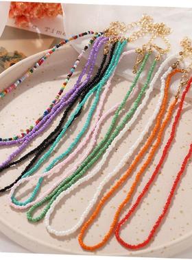 Colored rice Bead Necklace women短款颈链choker 彩色米珠项链