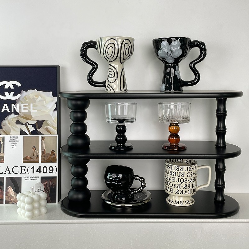 复古木质杯子收纳架展示架香水化妆品整理架多功能桌面杯架置物架