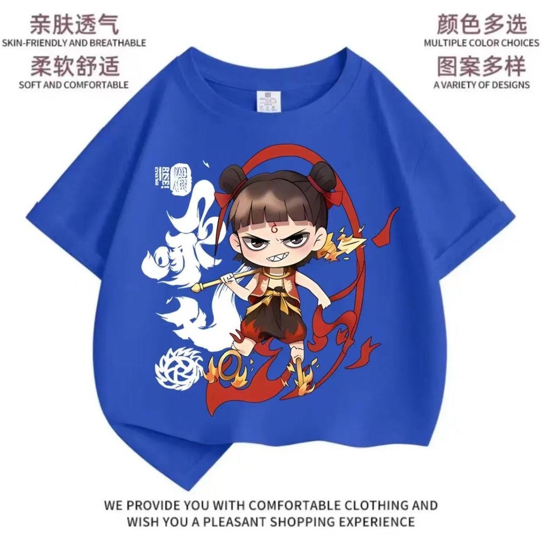 【亮灯款】卡通动漫魔童哪吒儿童短袖T恤2025夏季新款宽松打底衫