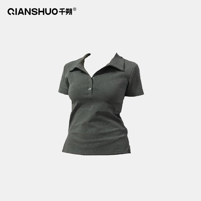 千朔正肩纯欲polo衫短袖t恤女2025新款休闲上衣夏季修身百搭显瘦