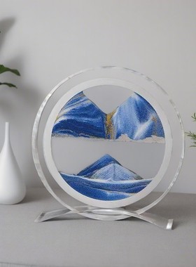 网红动景解压镜面流沙画简约抽象玻璃工艺品沙漏创意礼品轻奢摆件