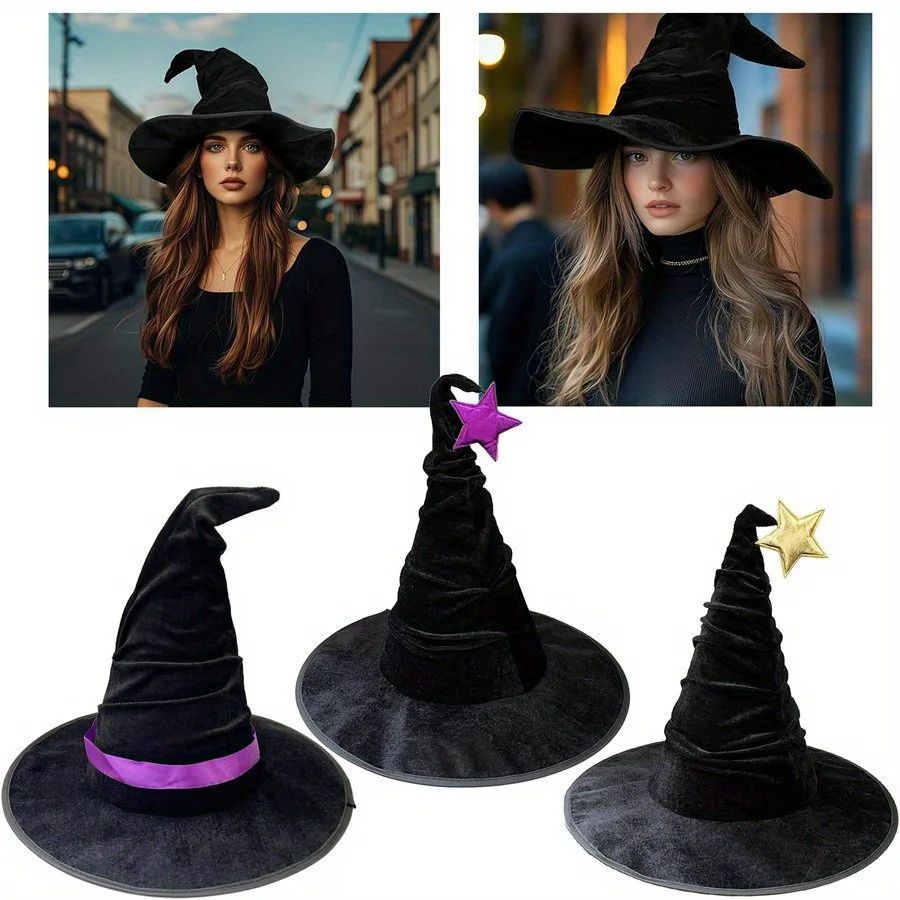 Halloween crumpled witch hat party witch hat black velvet w