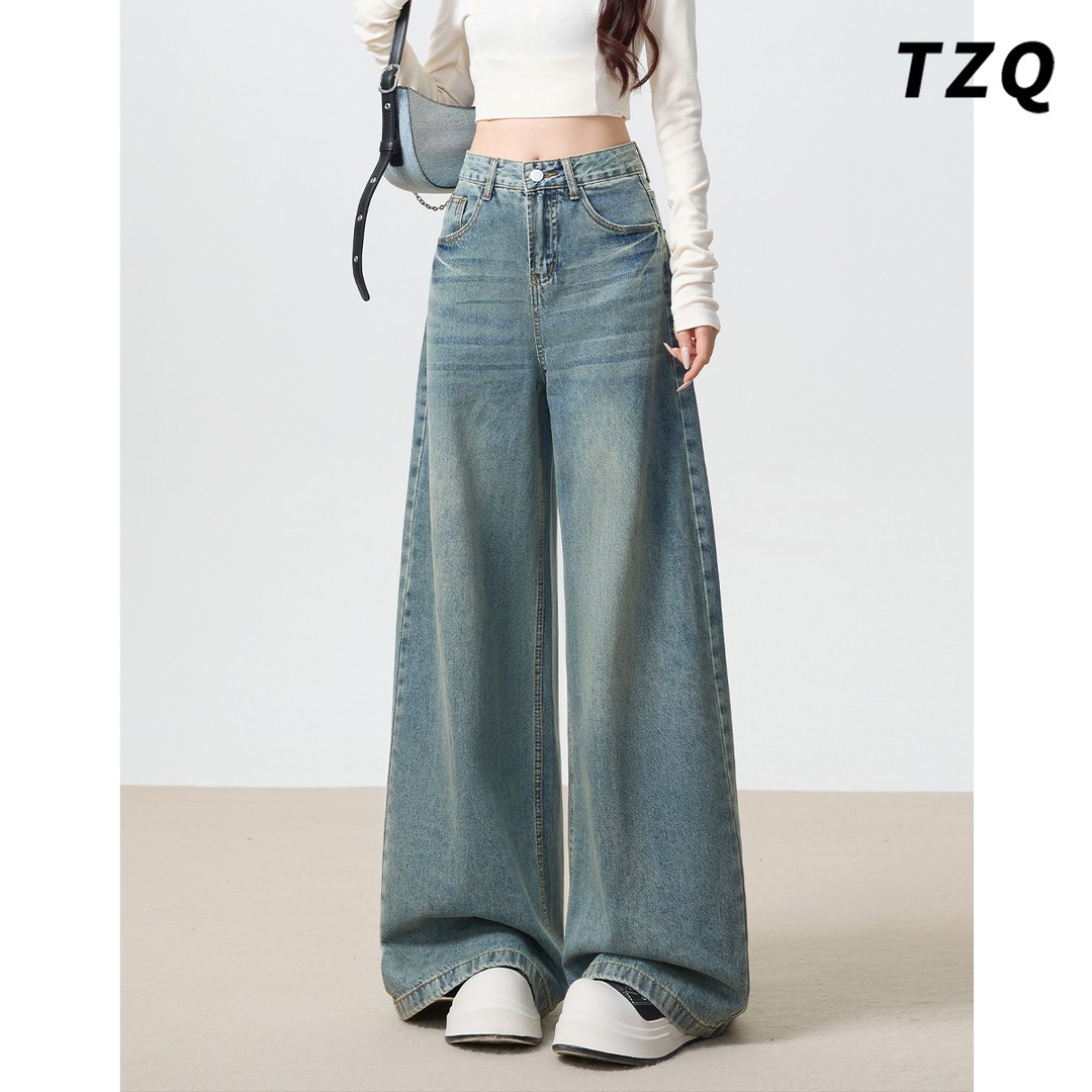 美式复古阔腿牛仔裤女2025爆款做旧宽松显瘦慵懒拖地裤TZQ2582224