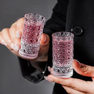 99发12只 轻奢宝石纯色简约INS风锤纹杯浮雕酒直筒一口白酒酒