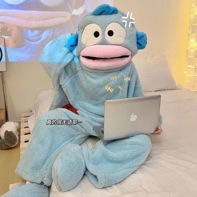 丑鱼睡衣小丑鱼睡衣可爱睡衣女珊瑚绒拉链秋冬加绒加厚保暖情侣卡