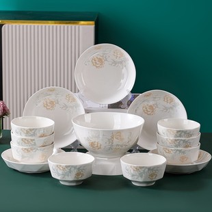 句途新清雅名媛15件餐具套装米饭碗菜盘耐高温家用陶瓷餐具