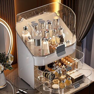 俏洁轻奢时尚美观化妆盒收纳盒ins可视翻盖式多层分类透明置物盒