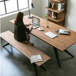 美式铁艺实木餐桌椅组合简约现代会议桌工业风工作台实木办公桌子