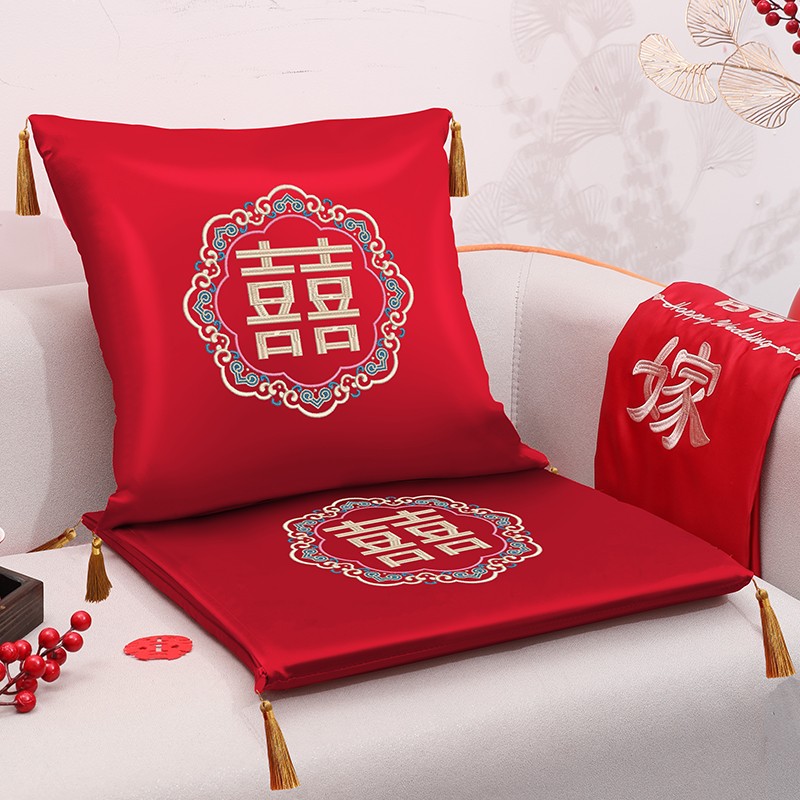 喜字跪垫结婚红色一对婚庆用品坐垫婚礼改口敬茶喜垫磕头跪拜靠枕