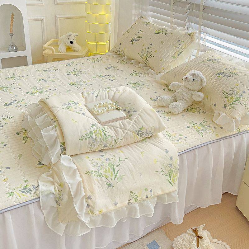 乳胶凉席三件套夏季床裙款可机洗花边凉席夏凉被四件套冰丝空调席,床上用品,乳胶席,淘宝优惠券,粉丝福利购,淘宝优惠卷