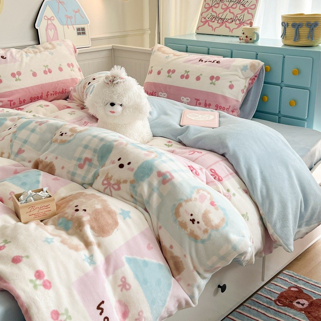 【适禾家】秋冬双面绒牛奶绒印花可爱卡通双面绒四件套加厚保暖套