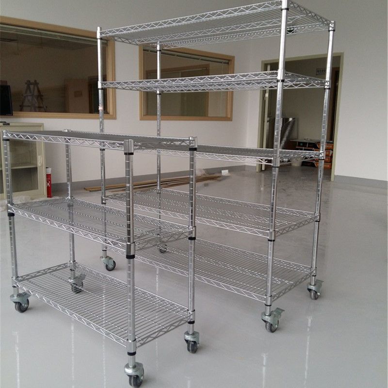 无尘车间货架电子料周转车带轮子置物收纳架不锈钢色镀铬线网货架