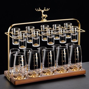 金色蓝色冰山白酒杯分酒器套装家用创意玻璃带刻度小酒盅中式酒具